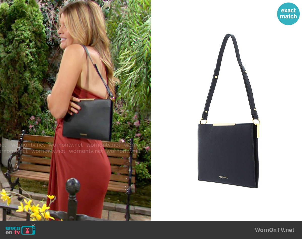 Coccinelle Delices Flat Shoulder Bag Noir worn by Phyllis Summers (Michelle Stafford) on The Young and the Restless