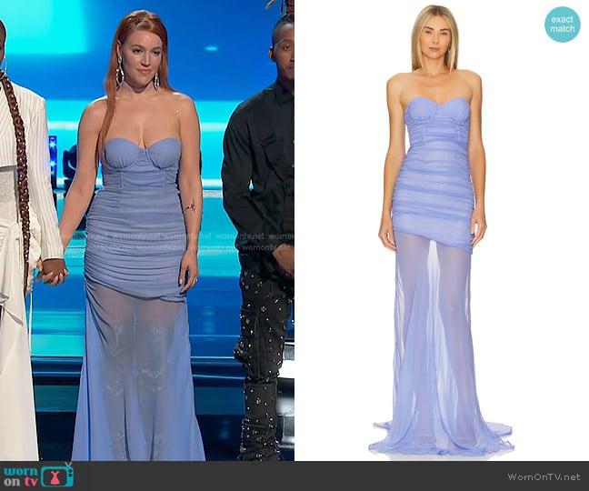 Olivia Kuper Harris’s purple strapless sheer gown on The Voice