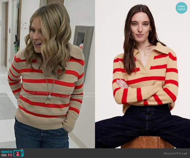Jenny’s beige and red striped polo sweater on Today