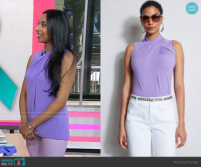 Elie Tahari Sleeveless Twist Knit in Grape worn by Dr. Roshini Rajapaksa on Today