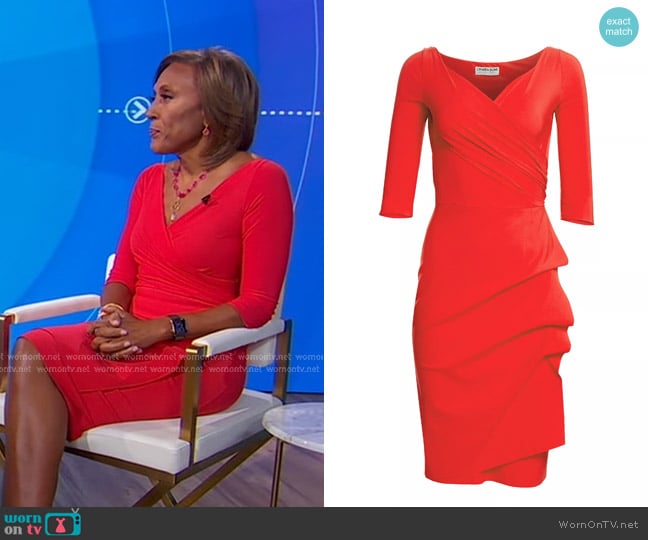 Chiara Boni La Petite Robe Florian Side Ruffle Dress in red worn by Robin Roberts on Good Morning America