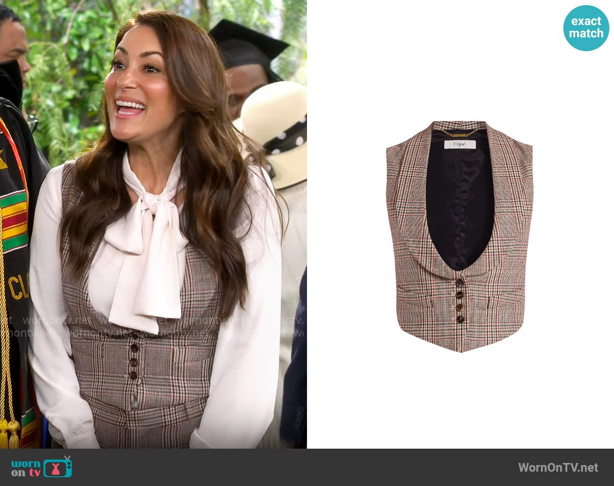 Chloe Check Wool-Blend Tweed Vest worn by Lisa Chatsworth (Angelique Cabral) on The Neighborhood