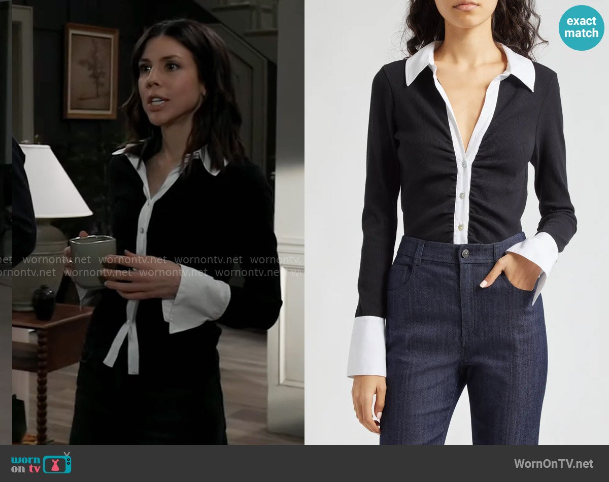 Cinq a Sept Lola Ribbed Button-Up Top worn by Kristina Corinthos-Davis (Kate Mansi) on General Hospital