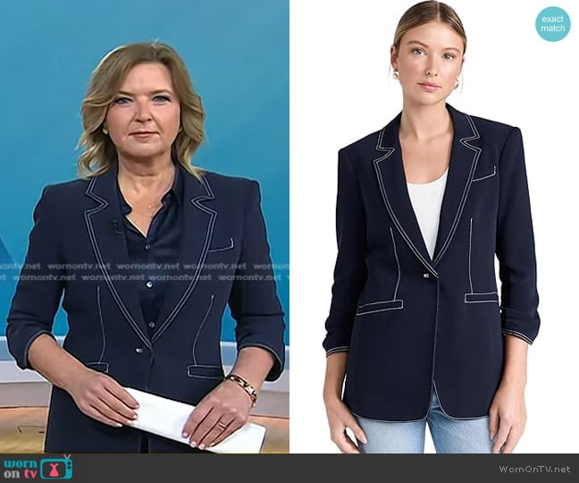 Cinq a Sept Crepe Khloe Blazer in Navy Ivory worn by Christine Romans on Today