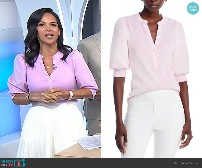 Veronica Beard Coralee Top in Barely Orchid worn by Laura Jarrett on Today