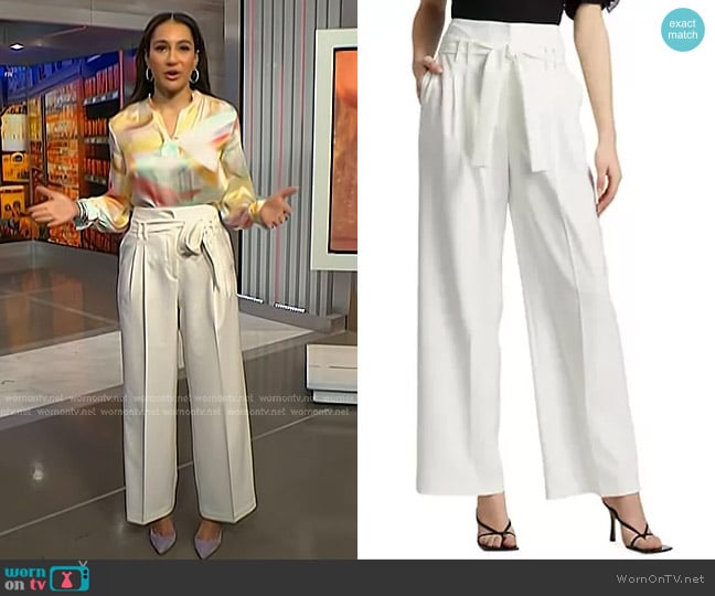 Elie Tahari Crepe Wide Leg Trousers in Sky White worn by Morgan Radford on NBC News Daily