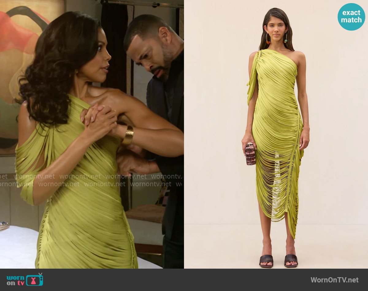 Cult Gaia Sona Knit Dress in Algae worn by Dani Dupree (Karla Mosley) on Beyond the Gates