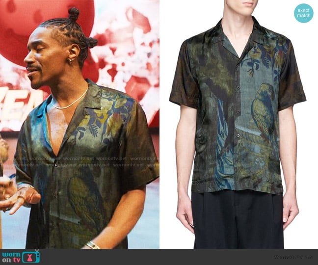 Dries van Noten Parrot Floral Print Satin Shirt worn by Tyler (Dewayne Perkins) on The Studio