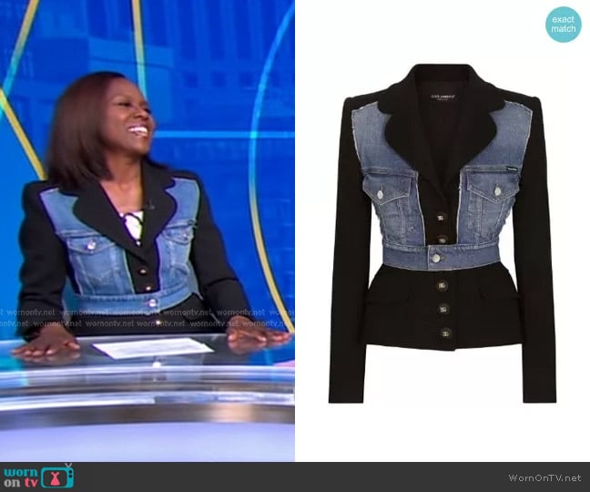 Dolce & Gabbana Denim-panelled Blazer Jacket worn by Deborah Roberts on Good Morning America