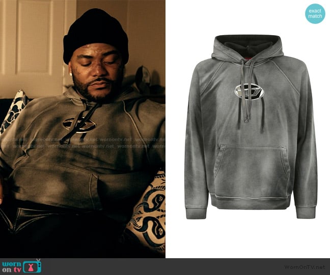 Diesel S-Roxt Logo-Plaque Drawstring Hoodie worn by Knuck (Cortez Smith) on The Chi
