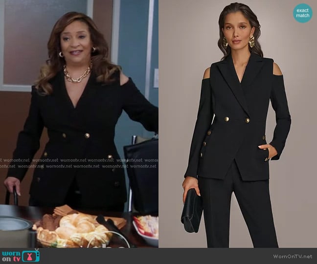 Catherine’s black cold shoulder blazer on Greys Anatomy