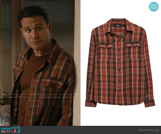 Double RL Plaid Cotton Twill Work Shirt in Red Black Multi worn by Eddie Diaz (Ryan Guzman) on 9-1-1
