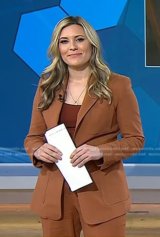 Erin McLaughlin’s brown patch pocket blazer and pants on Today