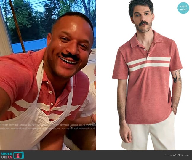 Faherty Cabana Towel Terry Surf Stripe Shirt in Faded Flag worn by Craig Melvin on Today