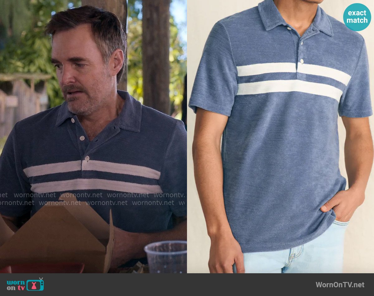 Faherty Cabana Towel Terry Surf Stripe Polo in Stormy Sky worn by Jack (Will Forte) on The Four Seasons