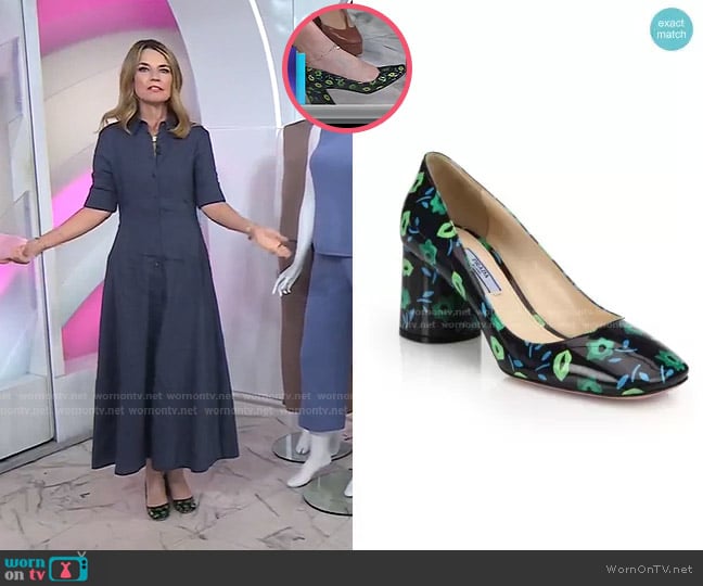 Prada Flora Block Heel Pump worn by Savannah Guthrie on Today
