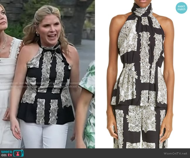 Lela Rose Floral Print Mock Neck Crepe Tank worn by Jenna Bush Hager on Today