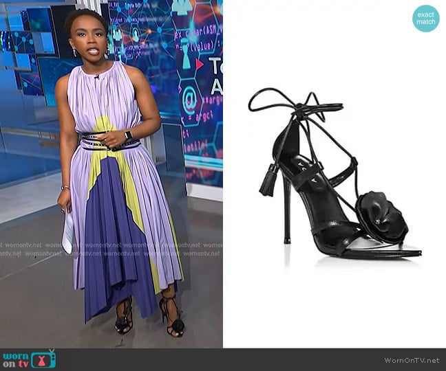 Aqua Flower Ankle Tie High Heel Sandals in Black worn by Zinhle Essamuah on NBC News Daily