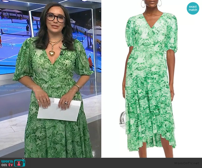 Ganni Floral-Print Mesh Midi Wrap Dress worn by Savannah Sellers on NBC News Daily