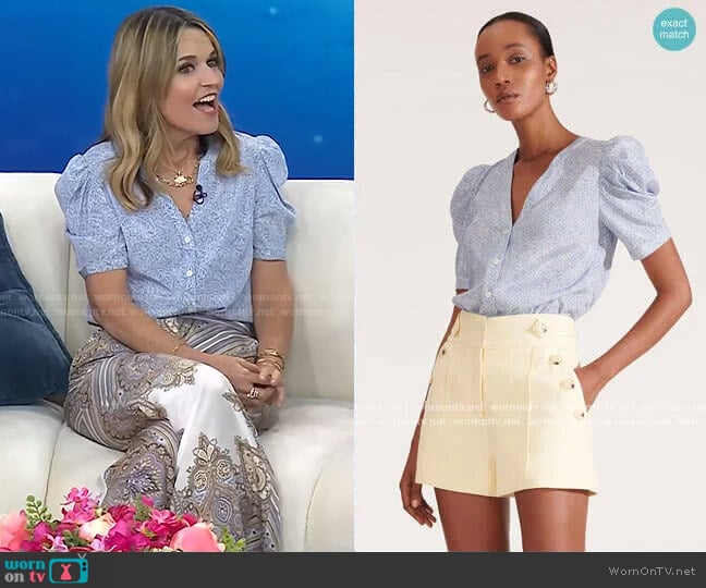 Veronica Beard Garland Puffed-Sleeve Top worn by Savannah Guthrie on Today