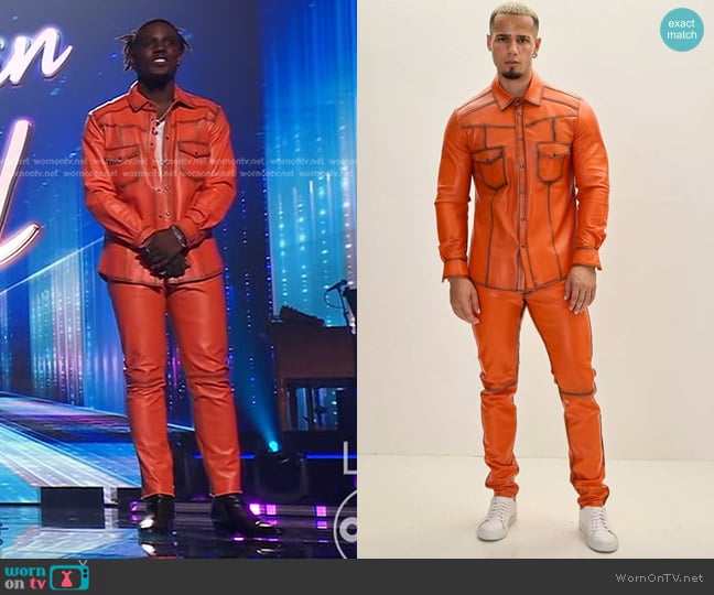 Ron Tomson Genuine Lambskin Leather Shirt and Pants worn by Jamal Roberts on American Idol