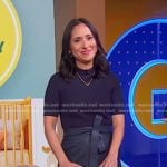 Grace Bastidas’s navy mixed media midi dress on Good Morning America