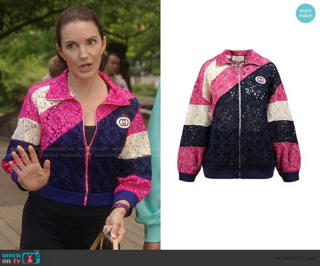Gucci Floral Guipure Lace Track Jacket worn by Charlotte York (Kristin Davis) on And Just Like That