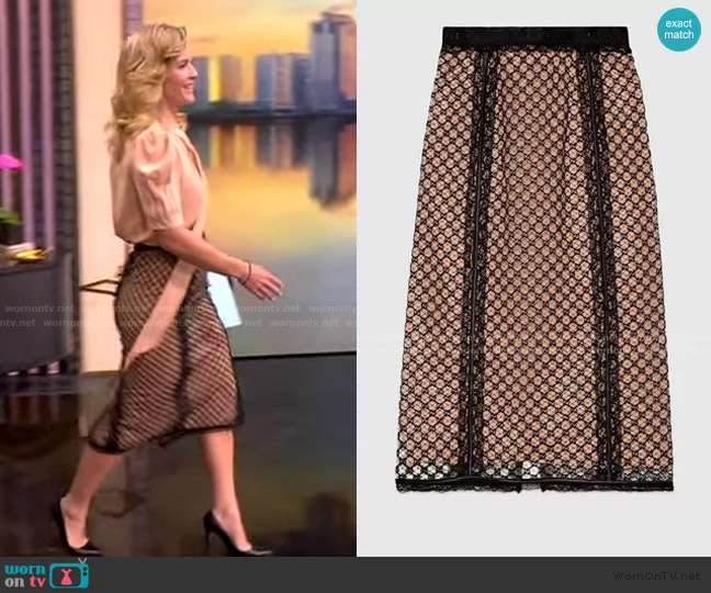 Gucci GG Net Skirt with Lace Trims in black worn by Sara Haines on The View