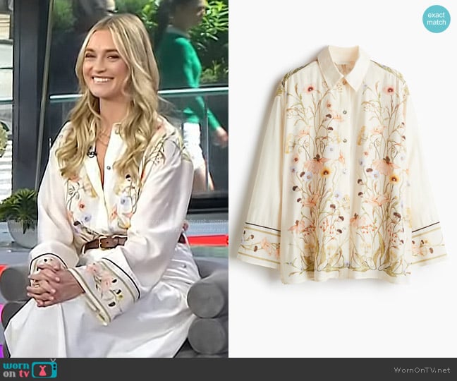 H&M Floral-Motif Shirt in Cream/ Floral worn by Jasmine Snow on Today