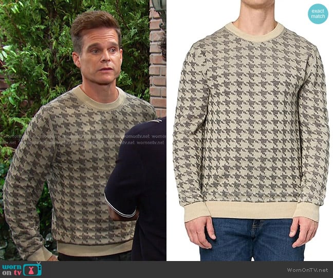 Hugo Boss Pattern Knit Cotton Pullover Sweater in Brown Sugar worn by Leo Stark (Greg Rikaart) on Days of our Lives