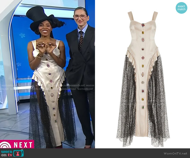Harbison Soft Storm Ii Corseted Satin-Tulle Maxi Dress in Ivory worn by June Ambrose on Today