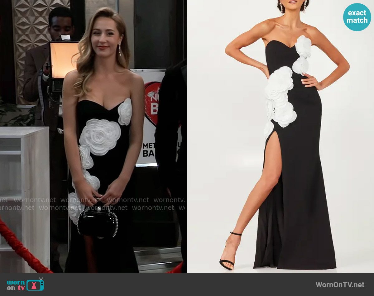 Helsi Gisele 3D Floral Appliqué Strapless Gown worn by Josslyn Jacks (Eden McCoy) on General Hospital