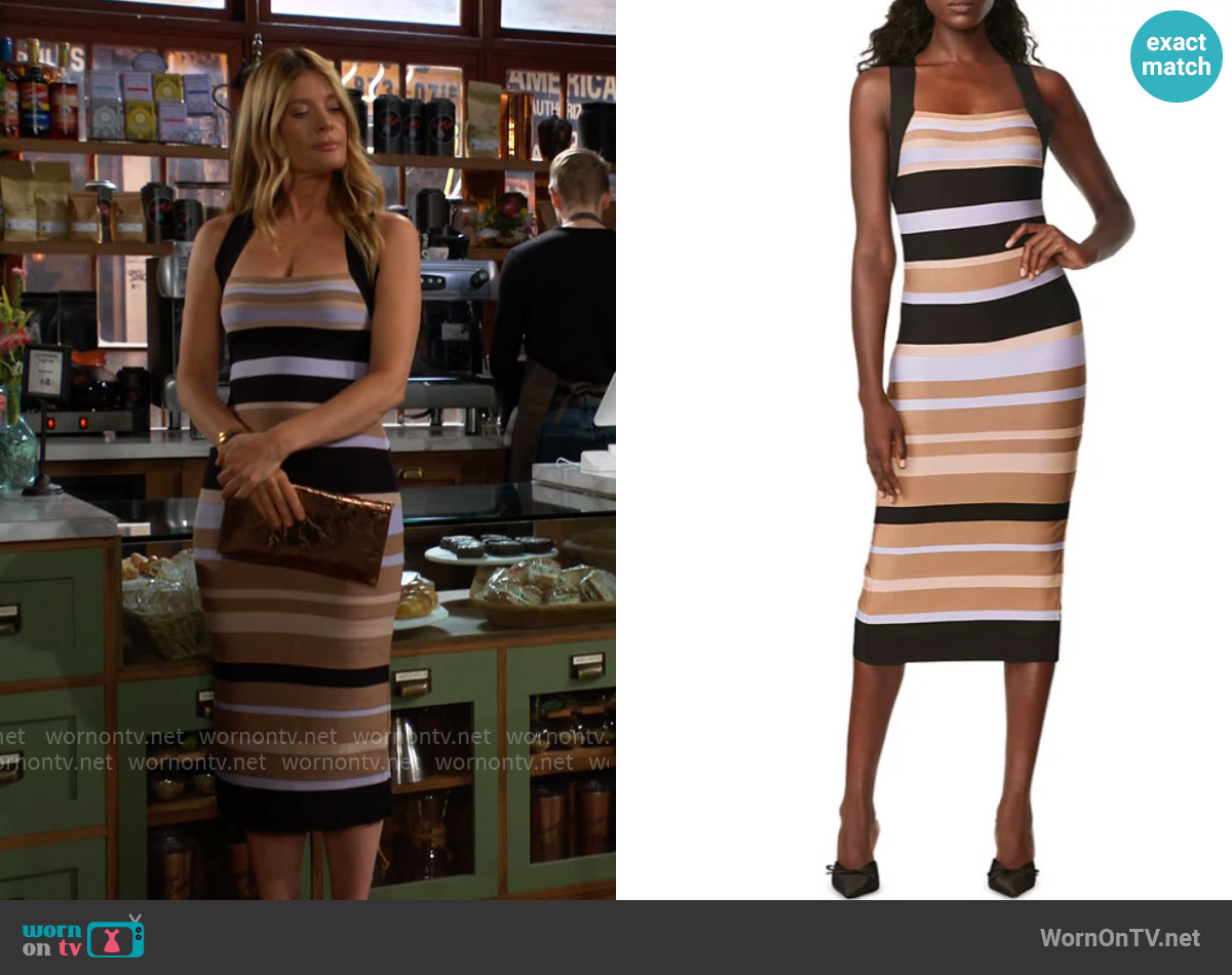 Herve Leger x Law Roach Striped Bandage Midi Dress worn by Phyllis Summers (Michelle Stafford) on The Young and the Restless