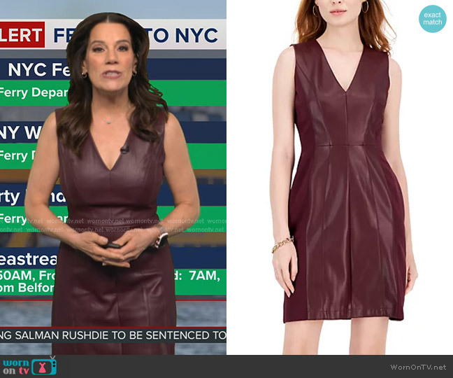 I.N.C. International Concepts V-Neck Faux-Leather Ponté-Knit Sheath Dress worn by Heather O’Rourke on Good Morning America