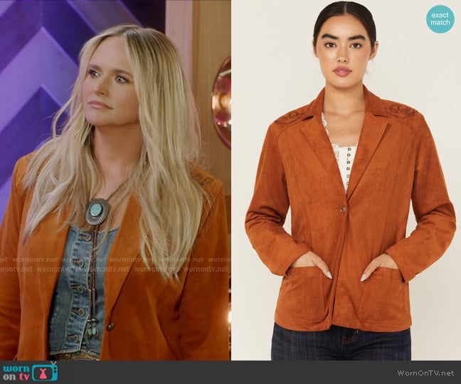 Idyllwind Pasadena Embroidered Faux Suede Blazer worn by Miranda Lambert on American Idol