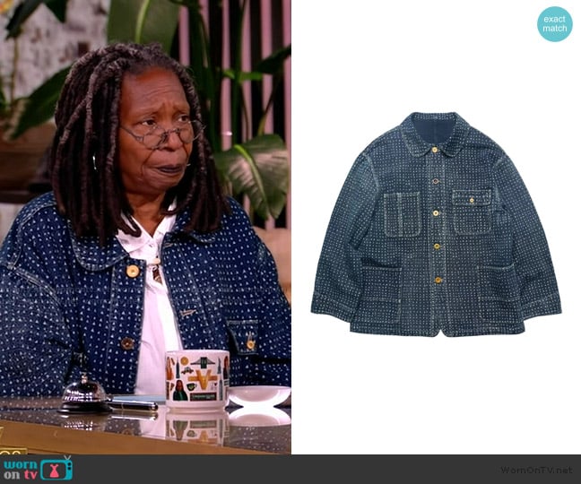 Indigo Union Indigo Discharge Dye 4 Pockets French Worker Jacket worn by Whoopi Goldberg on The View