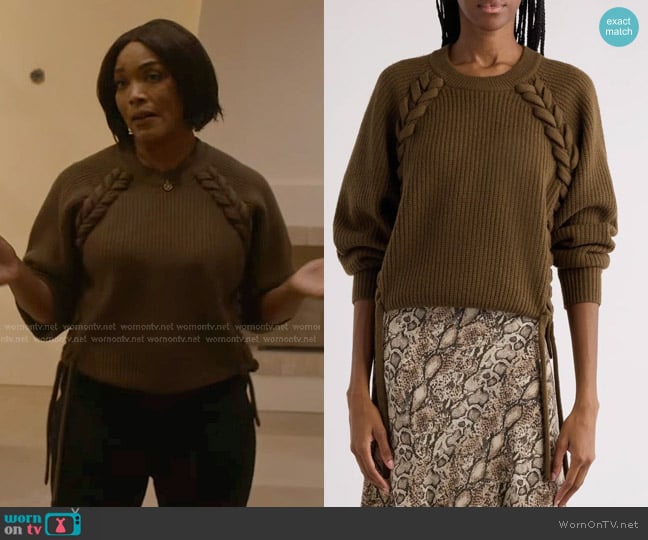 Isabel Marant Noelia Whipstitch Merino Wool Sweater in Bronze worn by Athena Grant (Angela Bassett) on 9-1-1