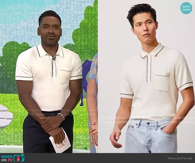 Todd Snyder Italian Cotton Silk Tipped Riviera Sweater Polo worn by Justin Sylvester on Today