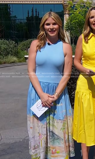 Jenna’s blue print sleeveless midi dress on Today
