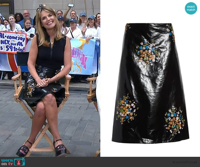 Jil Sander Bouquet Print Coated Linen Skirt in Haribo worn by Savannah Guthrie on Today