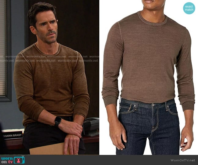 John Varvatos Chase Sweater in Soil worn by Shawn Douglas Brady (Brandon Beemer) on Days of our Lives
