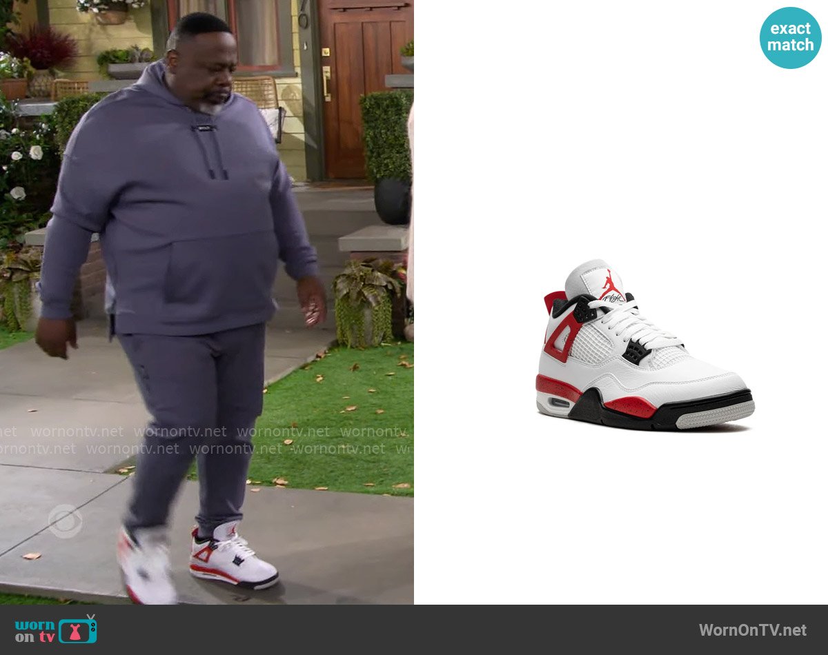 Jordan Air Jordan 4 Red Cement sneakers worn by Calvin (Cedric The Entertainer) on The Neighborhood