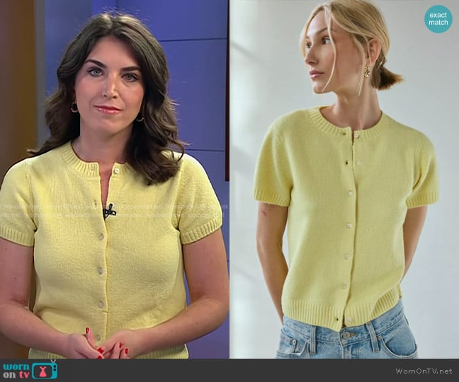 Kimuchi Blue Rachel Short Sleeve Cardigan in Yellow worn by Liz Kreutz on Today