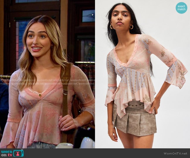 Kimchi Blue Sybil Witchy Mesh Top in Pink worn by Holly Jonas (Ashley Puzemis) on Days of our Lives