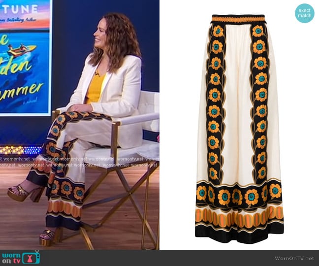La DoubleJ Silk Palazzo Pants in Daisychain Placée worn by Carley Fortune on Good Morning America