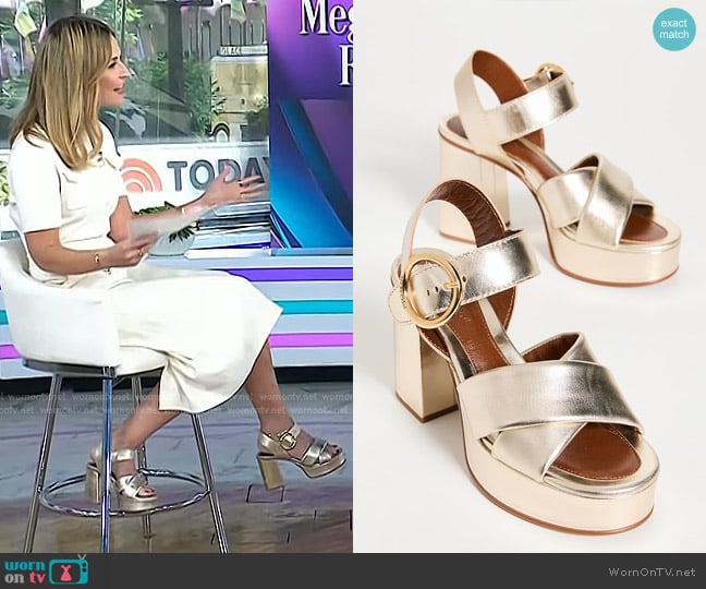See by Chloe Lyna Heeled Sandals in Light Gold worn by Savannah Guthrie on Today