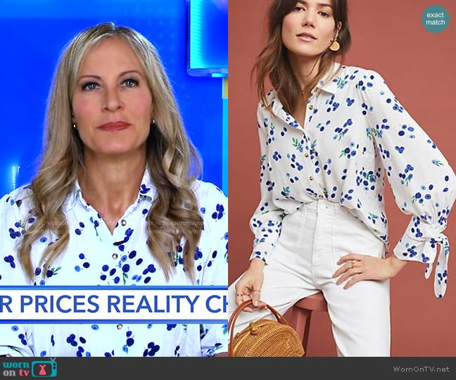 Maeve Blueberry Blithe Button Down Long Sleeve Top worn by Becky Worley on Good Morning America