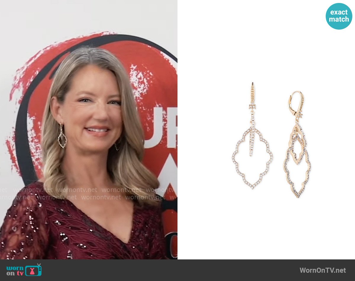 Marchesa Gold-Tone Crystal Open Orbital Drop Earrings worn by Nina Reeves (Cynthia Watros) on General Hospital