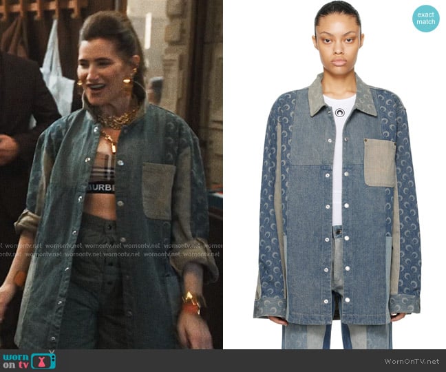 Marine Serre Blue Regenerated Denim Shirt worn by Matt Remick (Seth Rogen) on The Studio