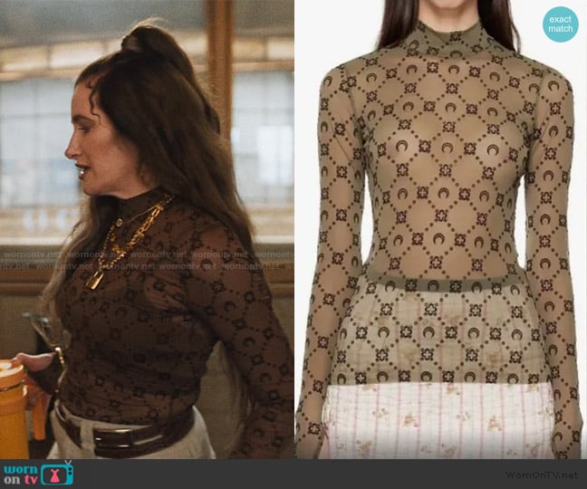 Marine Serre Flocked-logo mesh top worn by Maya Mason (Kathryn Hahn) on The Studio